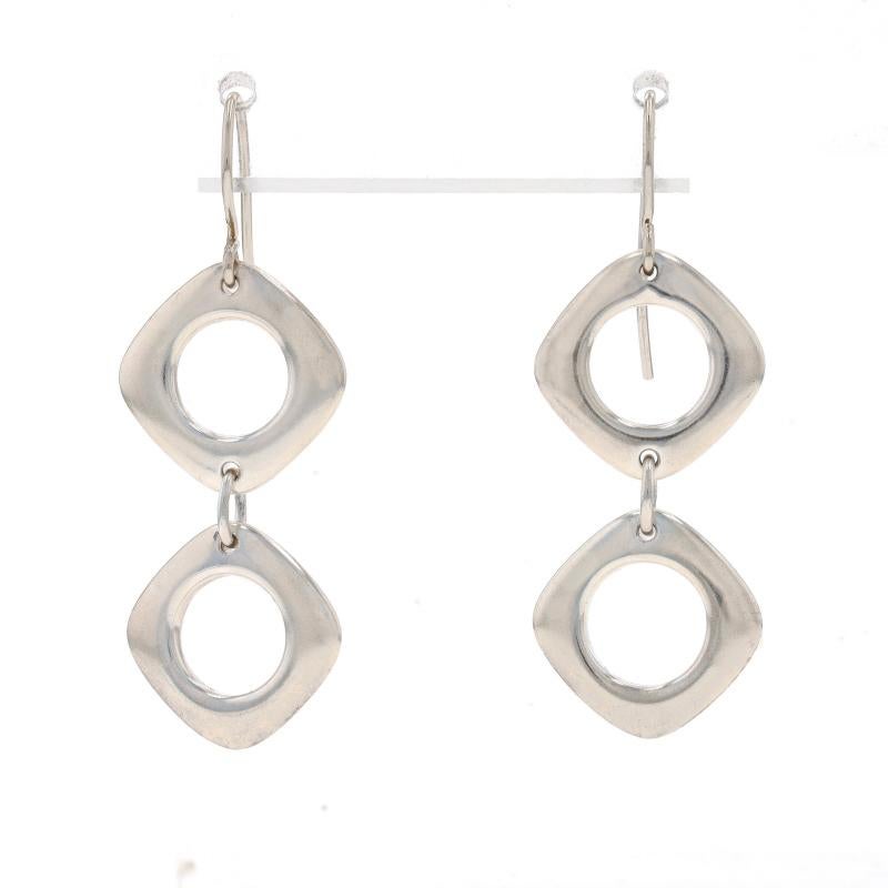 Brand: Tiffany & Co.
Design: Square Cushion Drop

Metal Content: Sterling Silver

Style: Dangle
Fastening Type: Fishhook Closures
Theme: Geometric

Measurements
Tall: 1 9/16