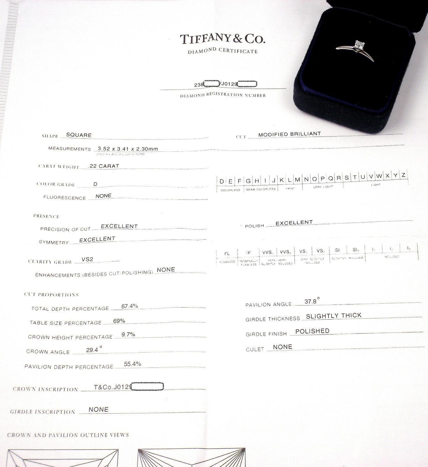 Tiffany & Co. Square Diamond Platinum Engagement Ring In Excellent Condition For Sale In Holland, PA