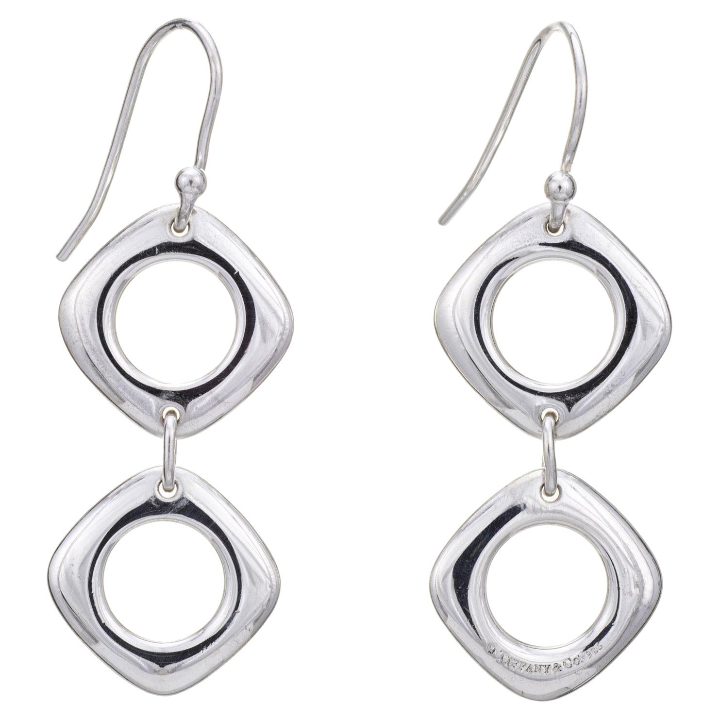 Tiffany & Co. Quadratische Tropfenohrringe Kissenglieder Sterlingsilber Nachlass