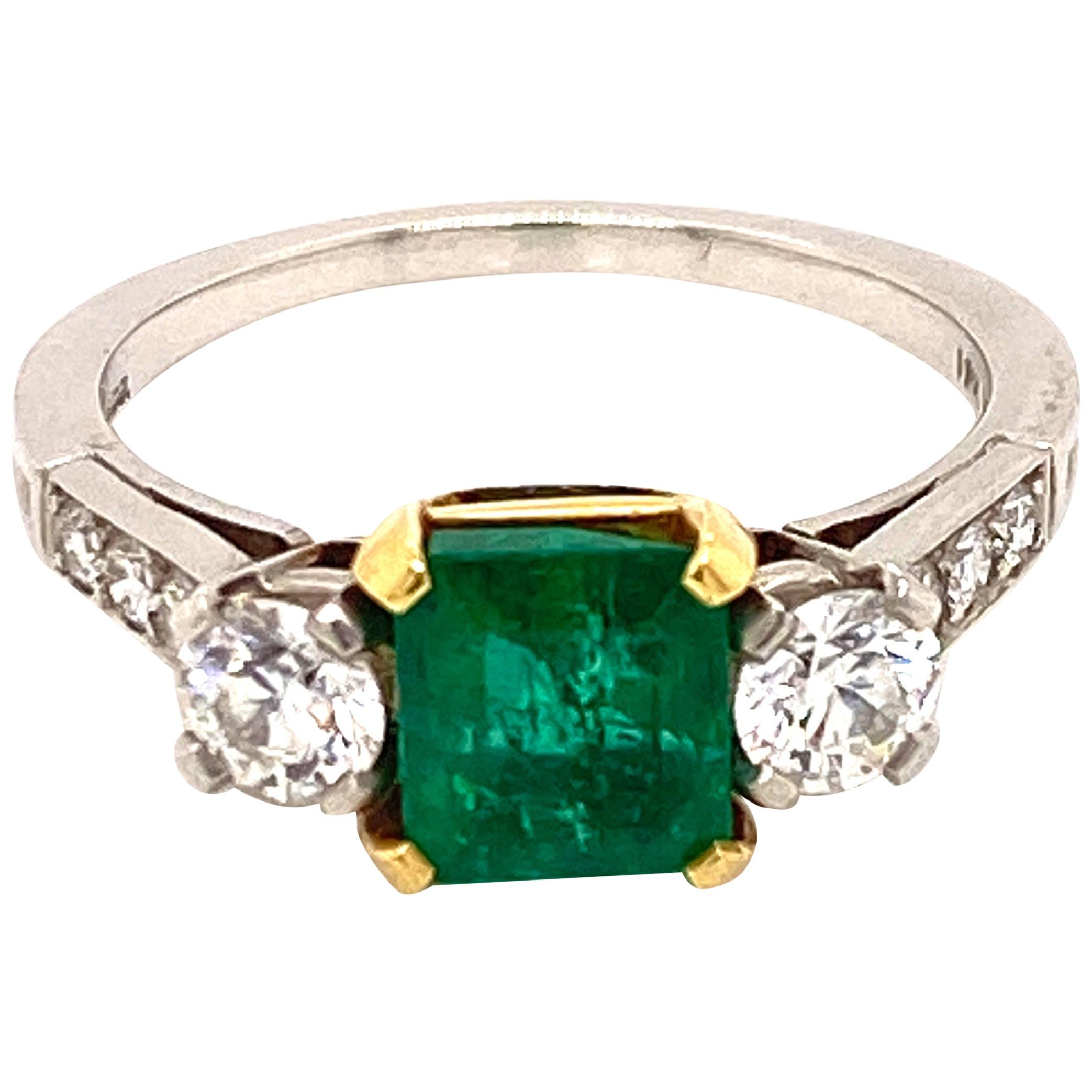 Tiffany & Co. Square Emerald Diamond Estate Ring 18 Karat Two-Tone Gold
