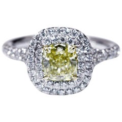 Tiffany & Co. Square Fancy Intense Yellow Diamond Ring 0.92 Carat, VS2