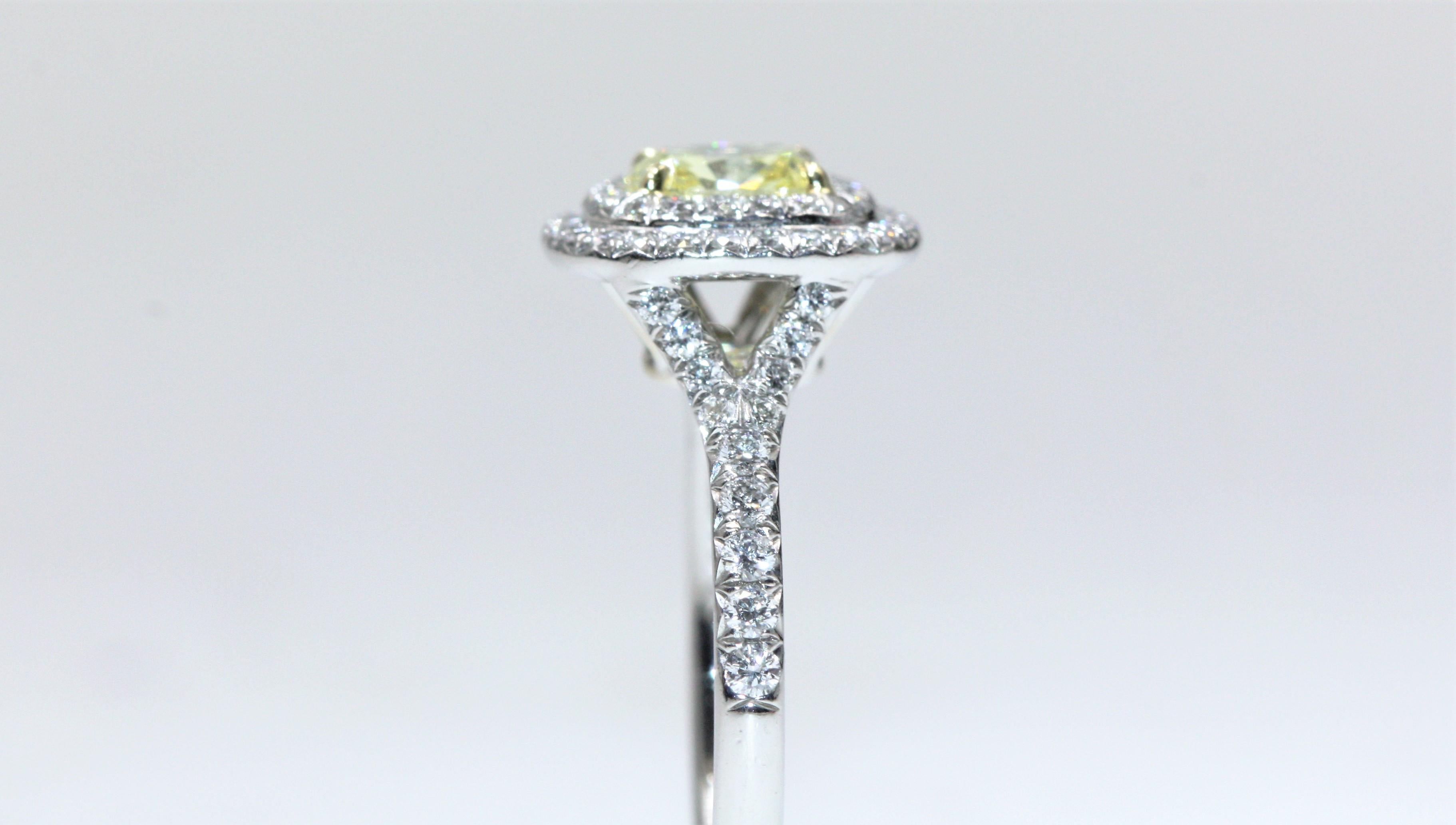Women's Tiffany & Co. Square Fancy Intense Yellow Diamond Ring 0.92 Carat, VS2 For Sale
