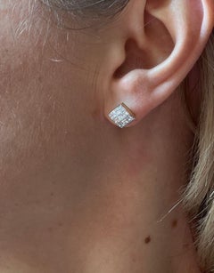 Tiffany & Co Square Invisible Diamond Stud Earrings 18K White and Yellow Gold