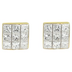 Tiffany & Co Square Invisible Diamond Stud Earrings 18K White and Yellow Gold