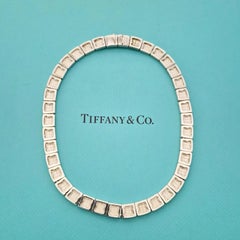 Tiffany & Co. Square Tile Link Necklace Sterling Silver 2002 Italy 16.5 inch