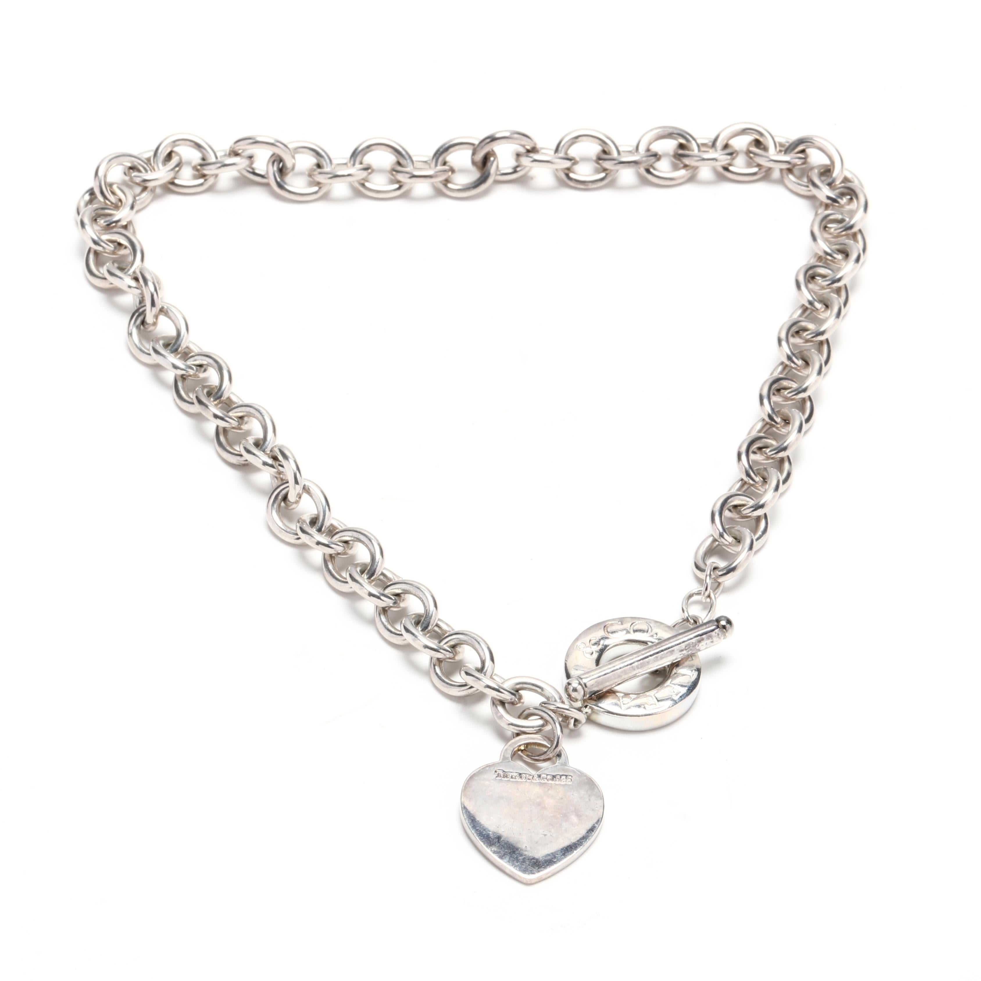 sterling silver heart charm toggle necklace