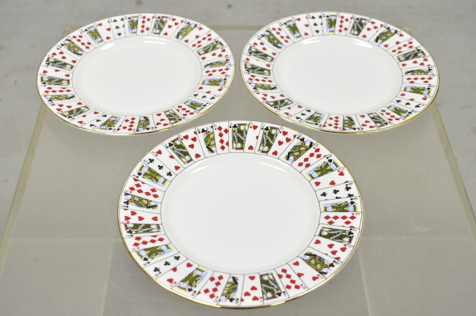 20th Century Tiffany & Co Staffordshire England Playing Card China 8.25 Round Plates Set of 3