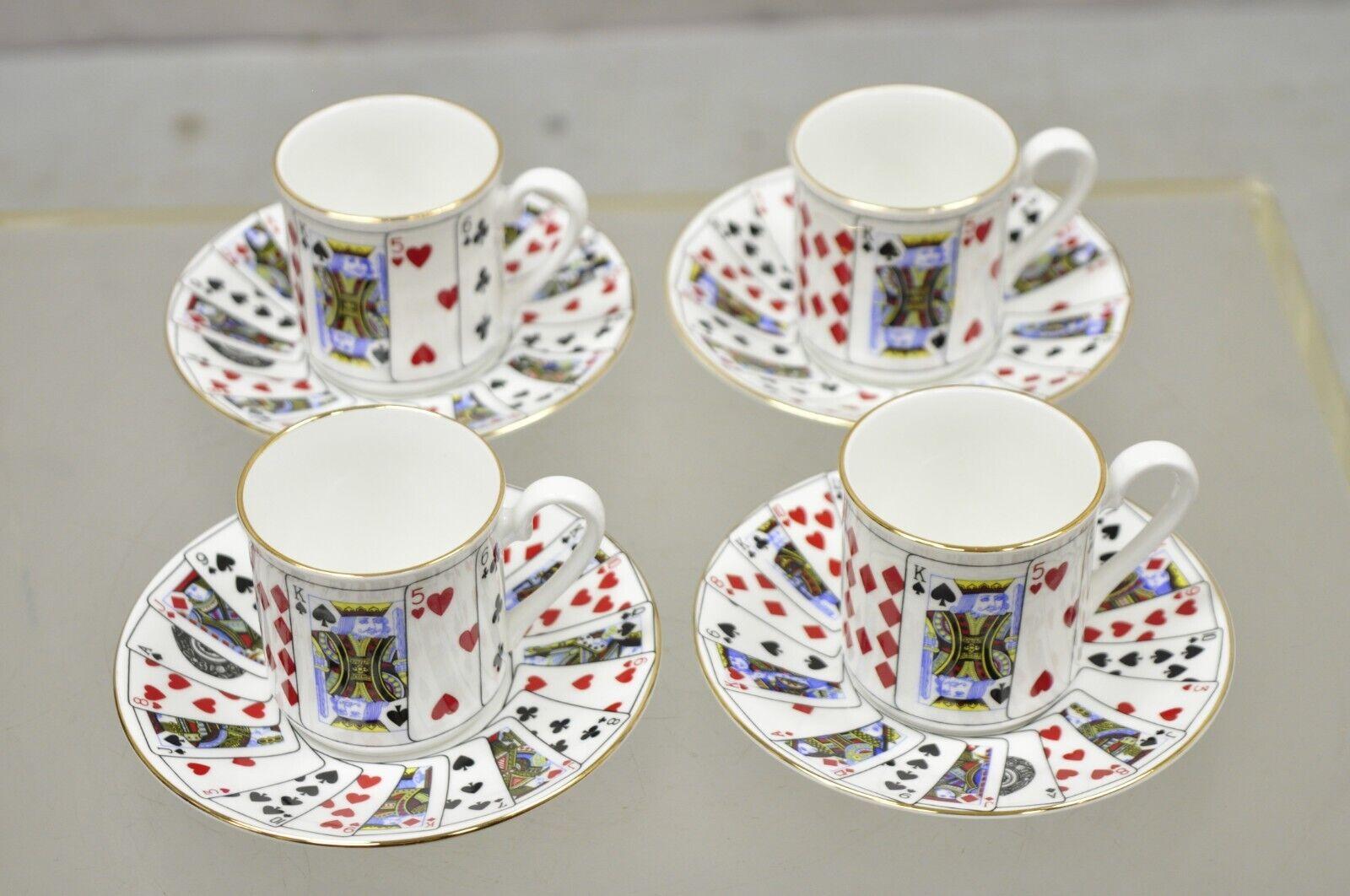 Tiffany & Co Staffordshire Playing Cards Demitasse Tea Cup & Saucer, Set of 4 2