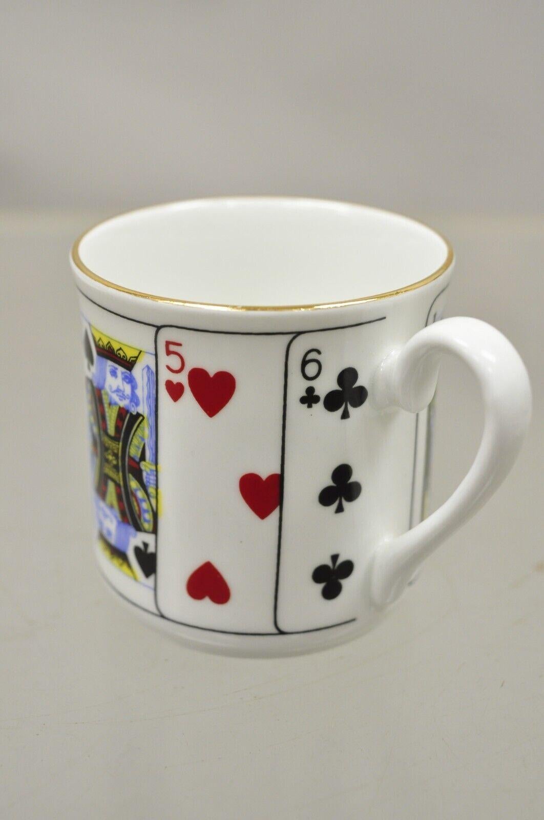 Tiffany & Co Staffordshire Playing Cards Demitasse Tea Cup & Saucer, Set of 4 In Good Condition In Philadelphia, PA