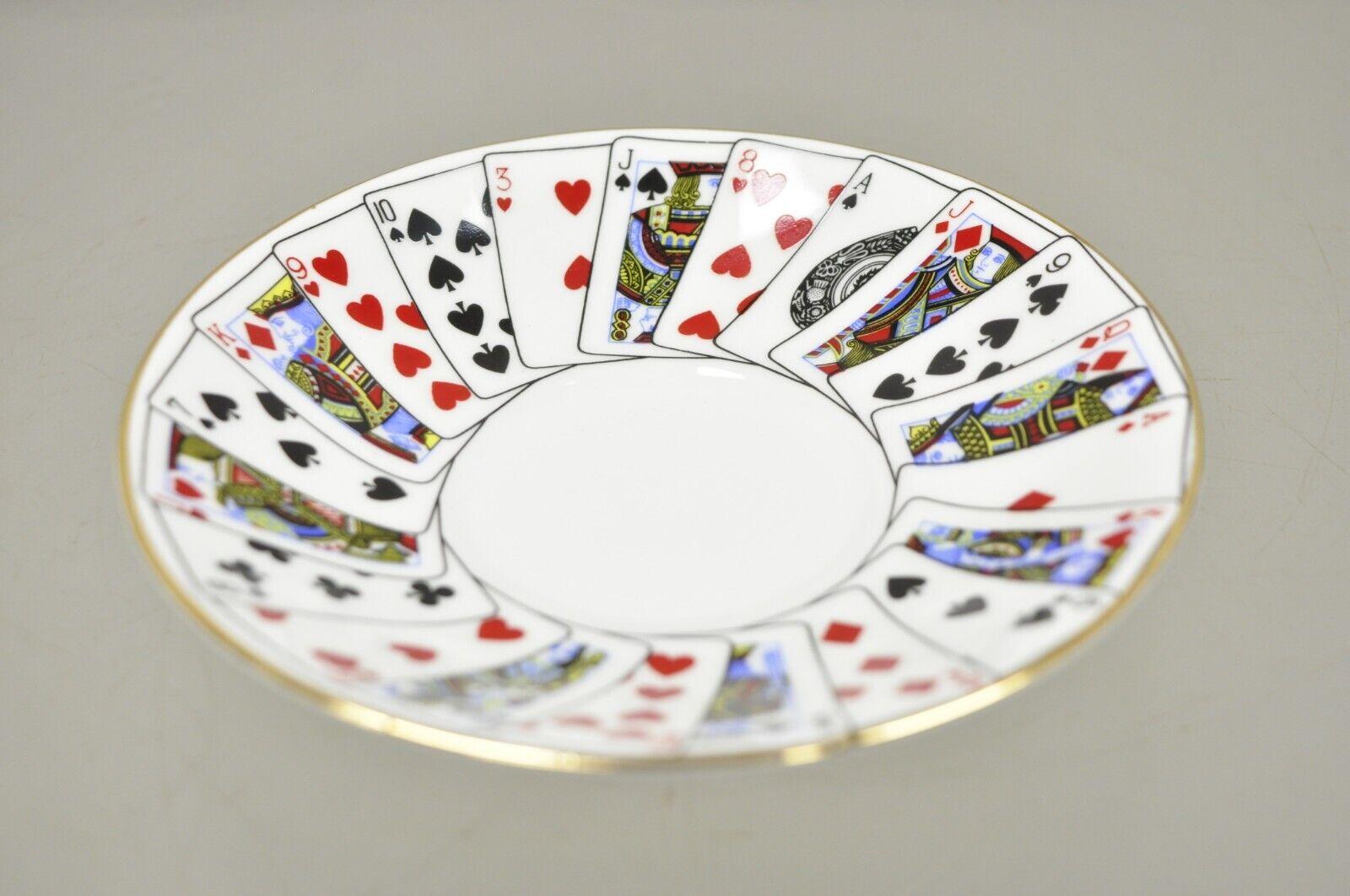 20th Century Tiffany & Co Staffordshire Playing Cards Demitasse Tea Cup & Saucer, Set of 4