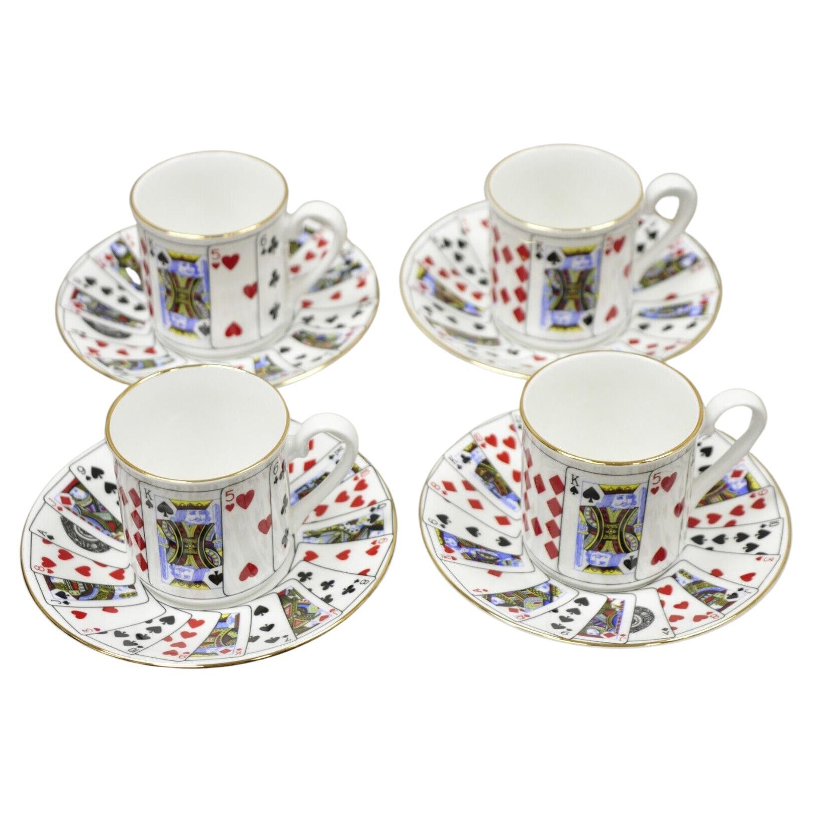 Tiffany & Co Staffordshire Playing Cards Demitasse Tea Cup & Saucer, Set of 4
