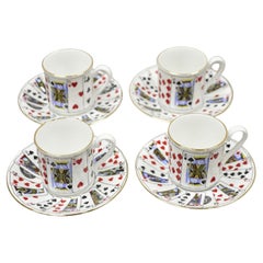 Vintage Tiffany & Co Staffordshire Playing Cards Demitasse Tea Cup & Saucer, Set of 4