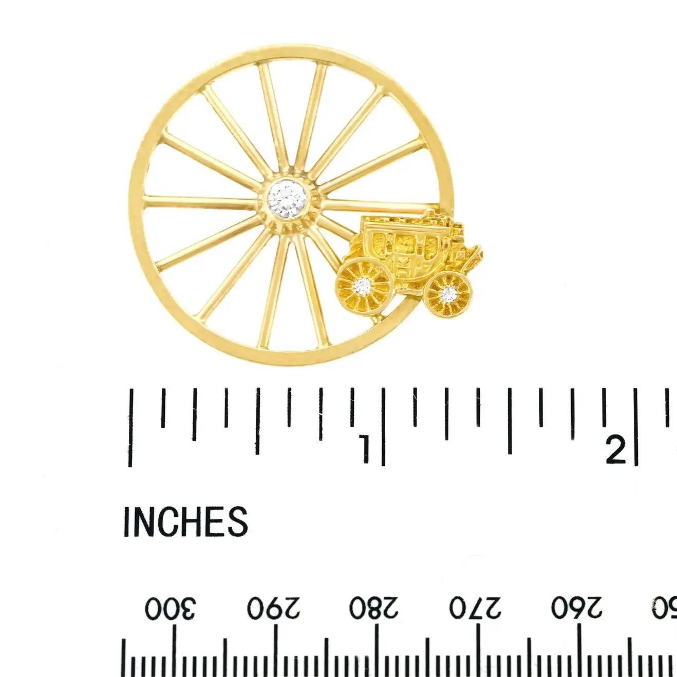 Tiffany & Co. Stagecoach-Rad-Diamant-Goldbrosche (Retro) im Angebot