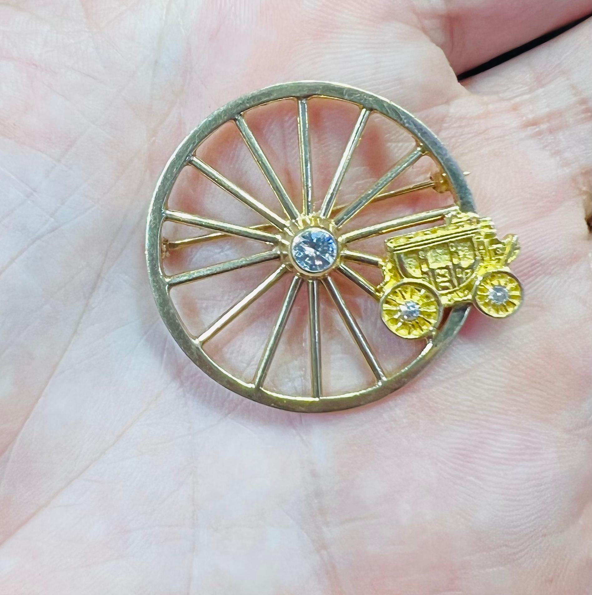 Retro Tiffany & Co. Stagecoach Wheel Diamond Gold Brooch For Sale