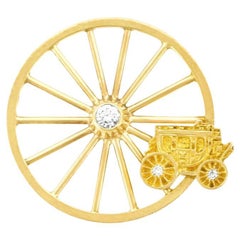 Retro Tiffany & Co. Stagecoach Wheel Diamond Gold Brooch