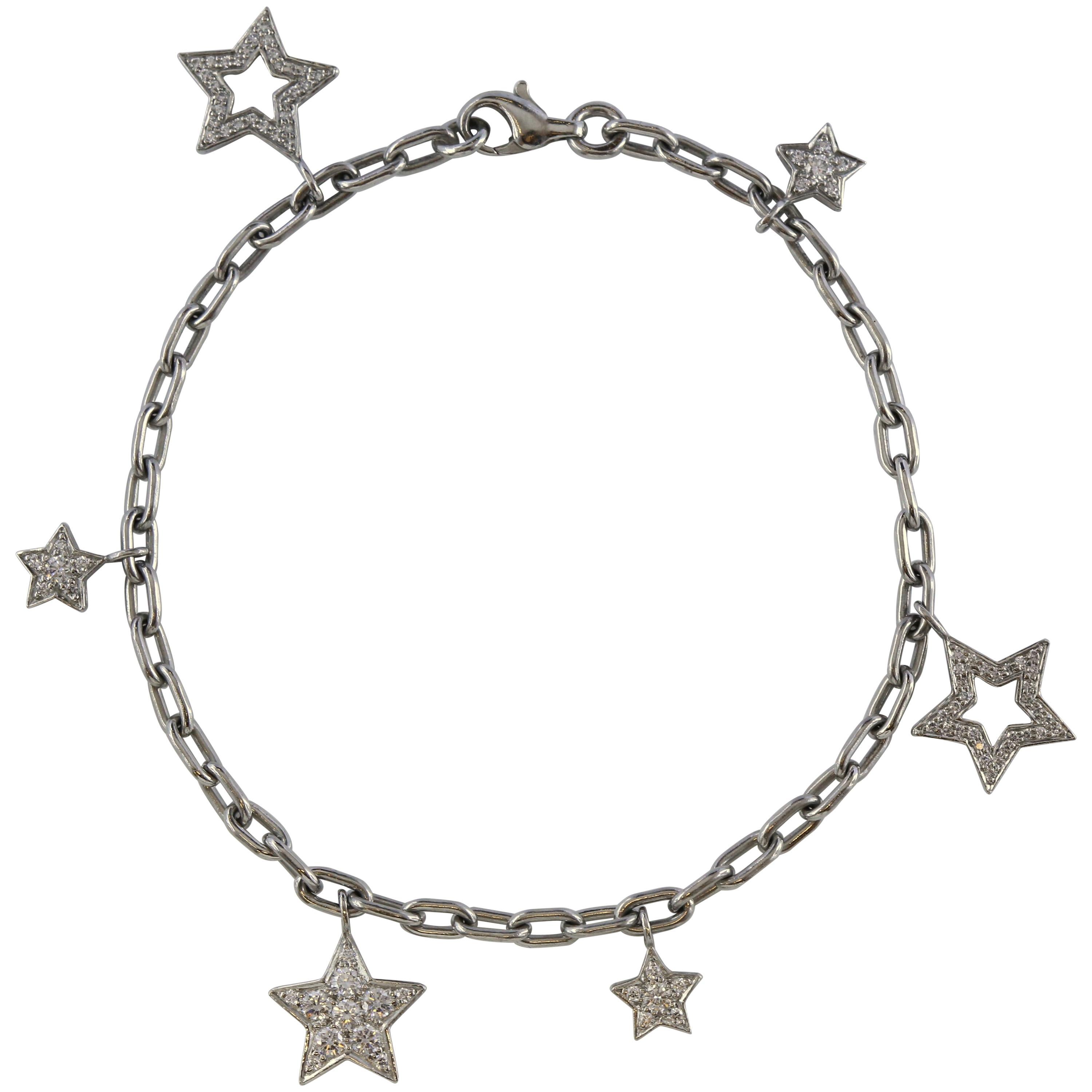 Tiffany & Co. Star Charm Platinum Diamond Bracelet For Sale