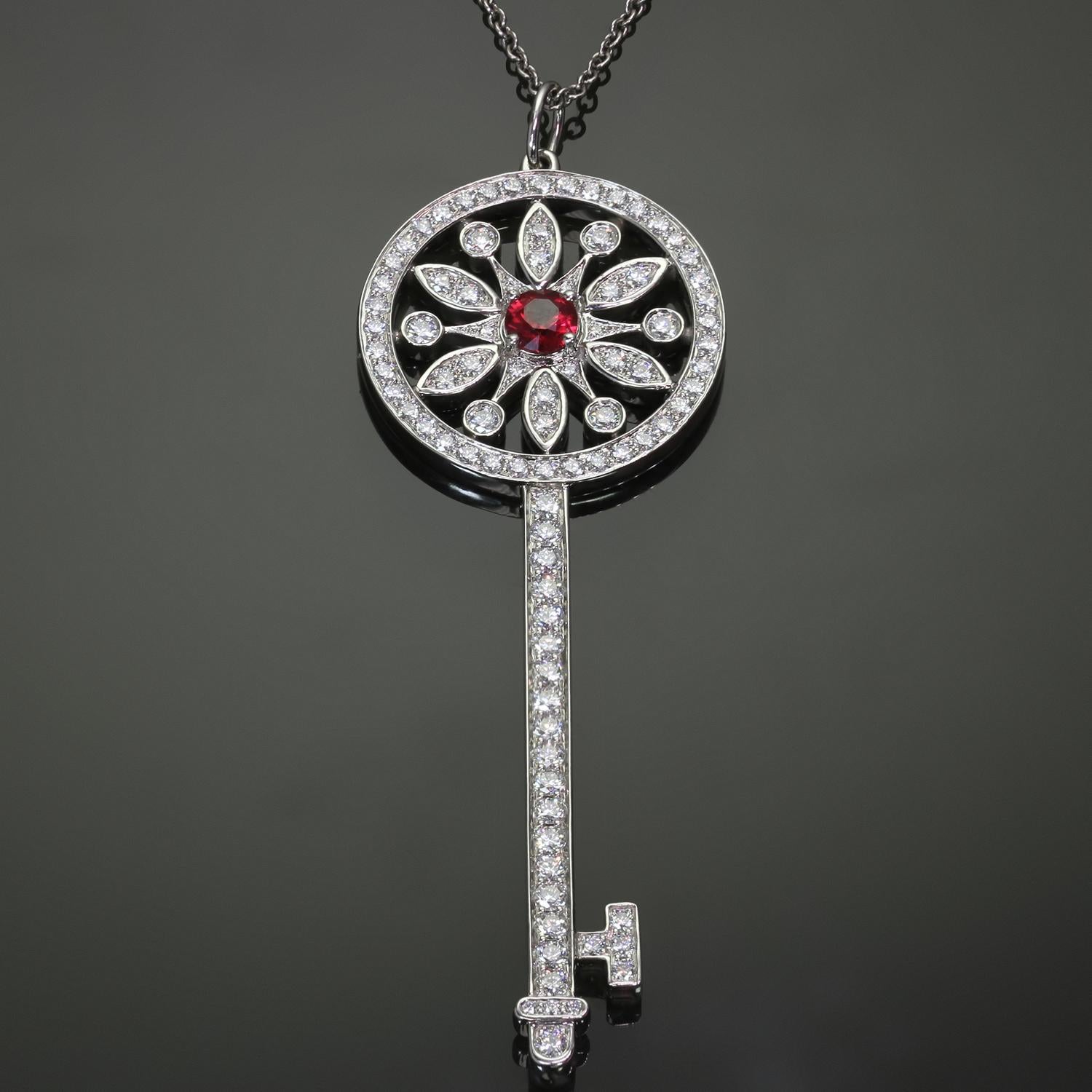 TIFFANY & CO. Star Key Diamond Ruby Platinum Large Pendant Necklace For Sale 1