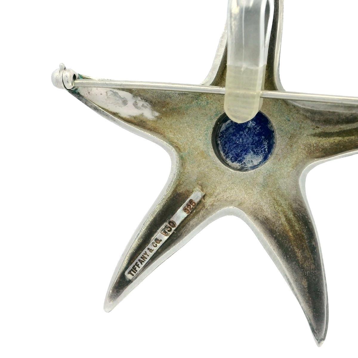 Women's Tiffany & Co. Starfish Brooch 18K and Sterling Silver With Lapis Center For Sale