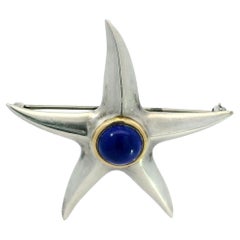 Tiffany & Co. Starfish Brooch 18K and Sterling Silver With Lapis Center