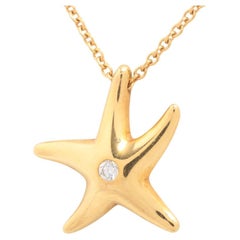 Vintage Tiffany & Co. Starfish Diamond Pendant Necklace Gold