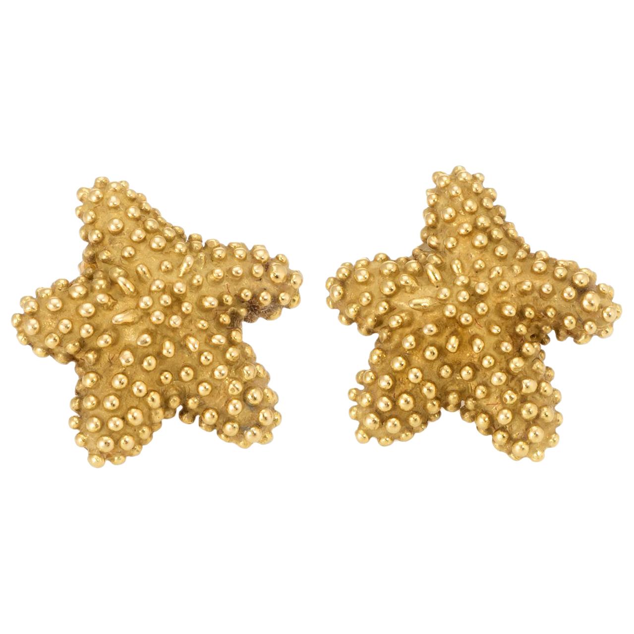 Tiffany & Co. Starfish Earrings Vintage 18 Karat Gold Textured Estate Jewelry