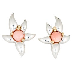 Tiffany & Co Starfish Earrings Retro 1993 Coral Silver 18k Yellow Gold Jewelry