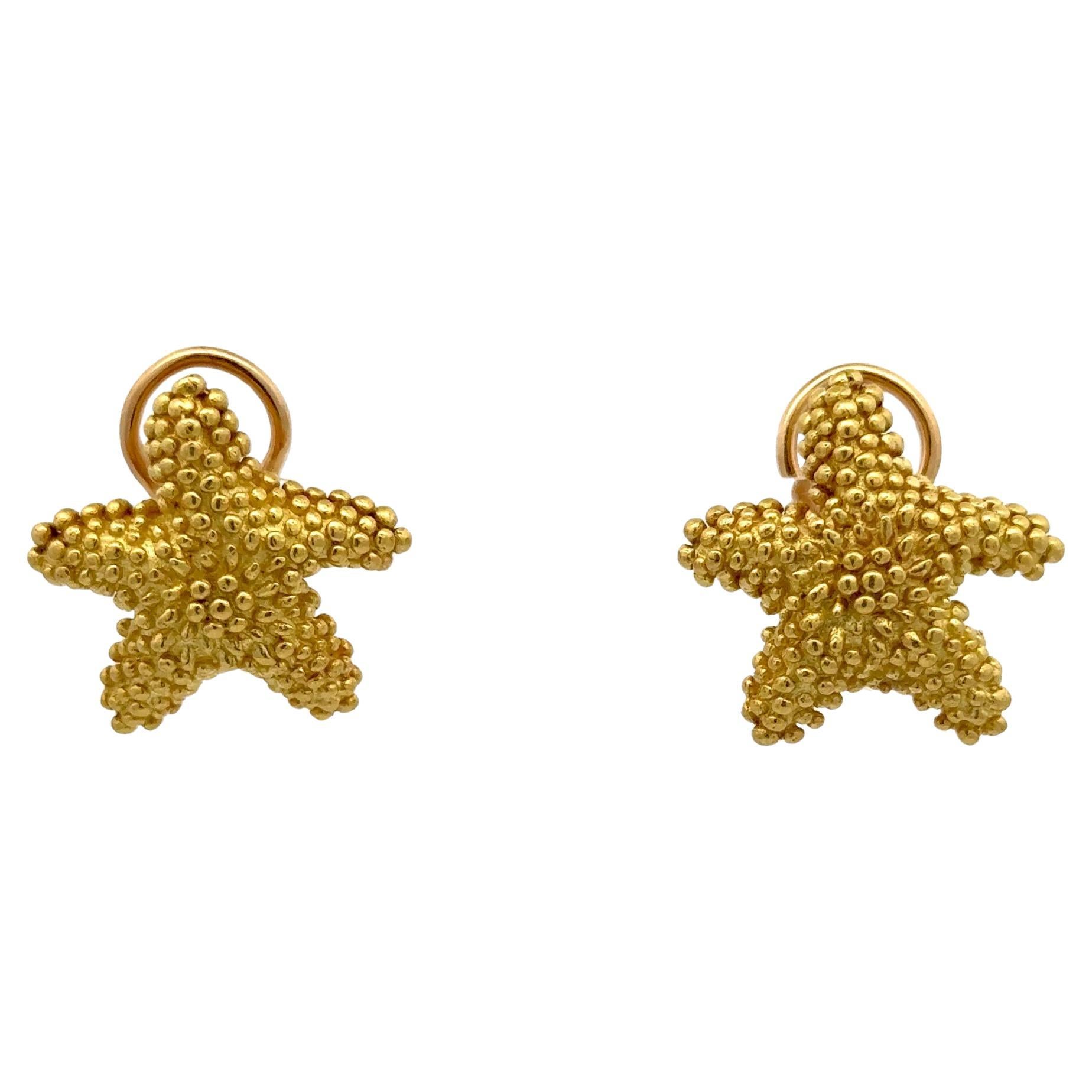 Tiffany & Co. Starfish Motif Stud Earrings 14 Karat Yellow Gold 13.6 Grams