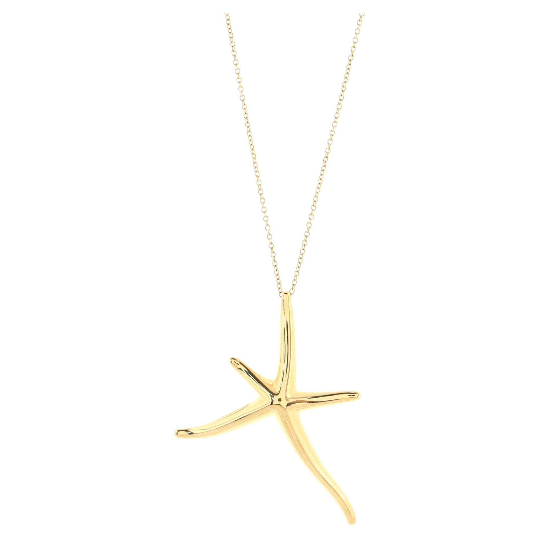 Tiffany & Co. Starfish Pendant Necklace 18k Yellow Gold Large