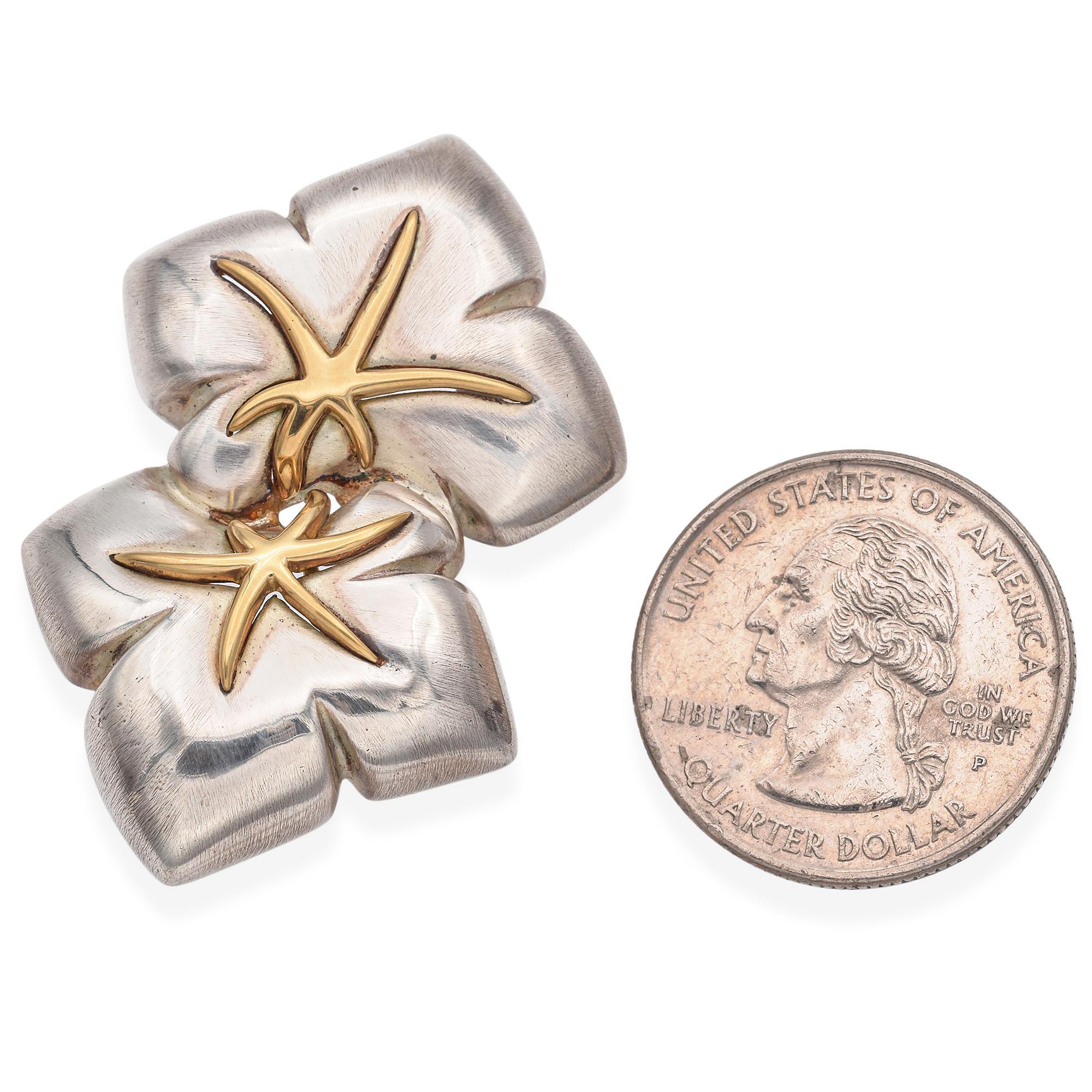 Tiffany & Co. Starfish Sterling Silver and 18K Yellow Gold Brooch Pin In Good Condition In New York, NY