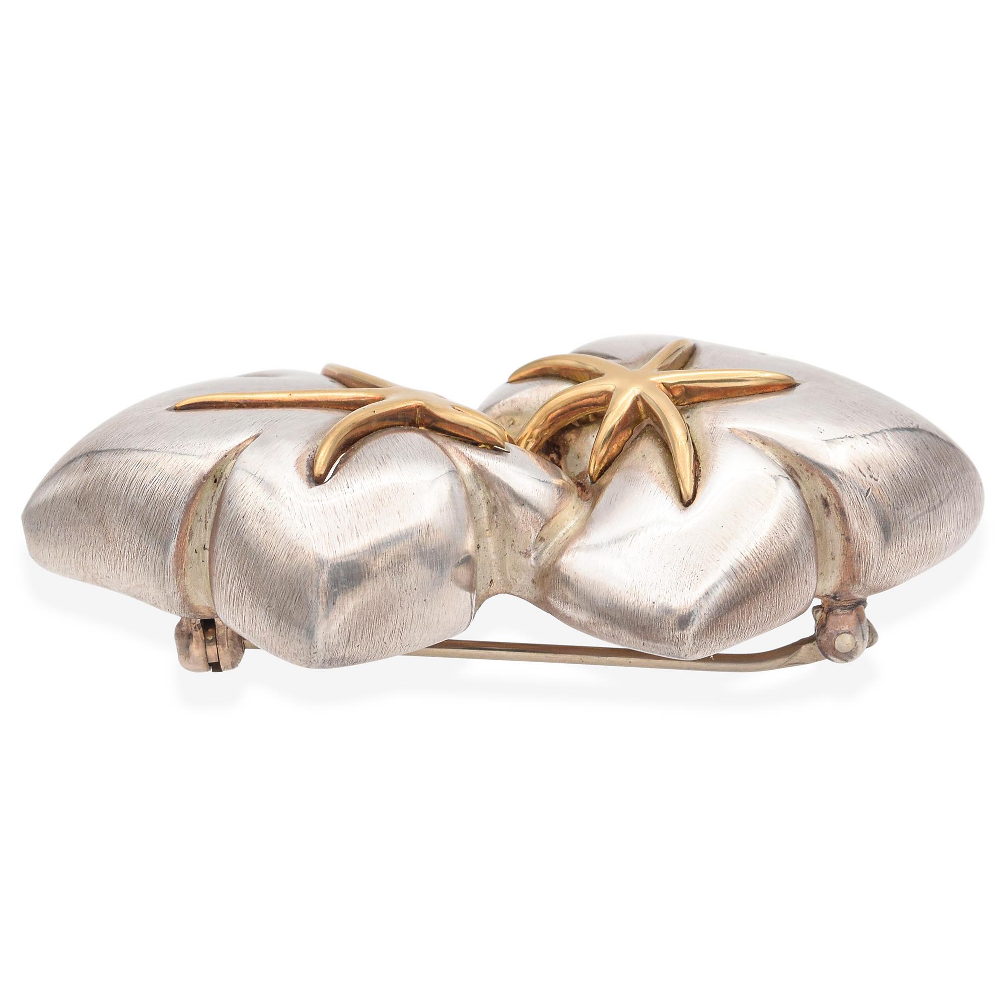 Women's Tiffany & Co. Starfish Sterling Silver and 18K Yellow Gold Brooch Pin