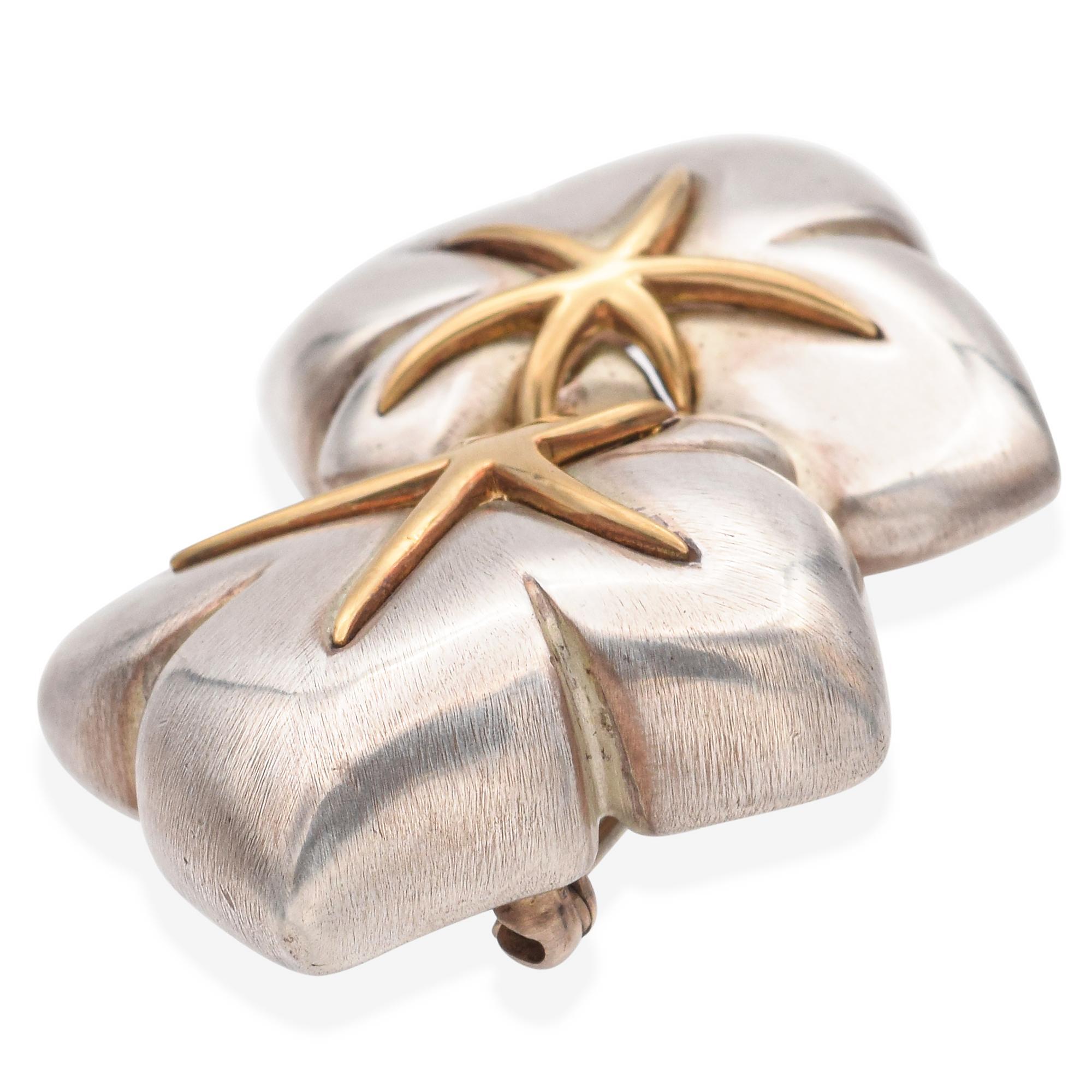 Tiffany & Co. Starfish Sterling Silver and 18K Yellow Gold Brooch Pin 1