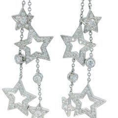 Tiffany & Co. Stars Vintage Platinum Diamond Dangle Drop Earrings ~1.33ctw