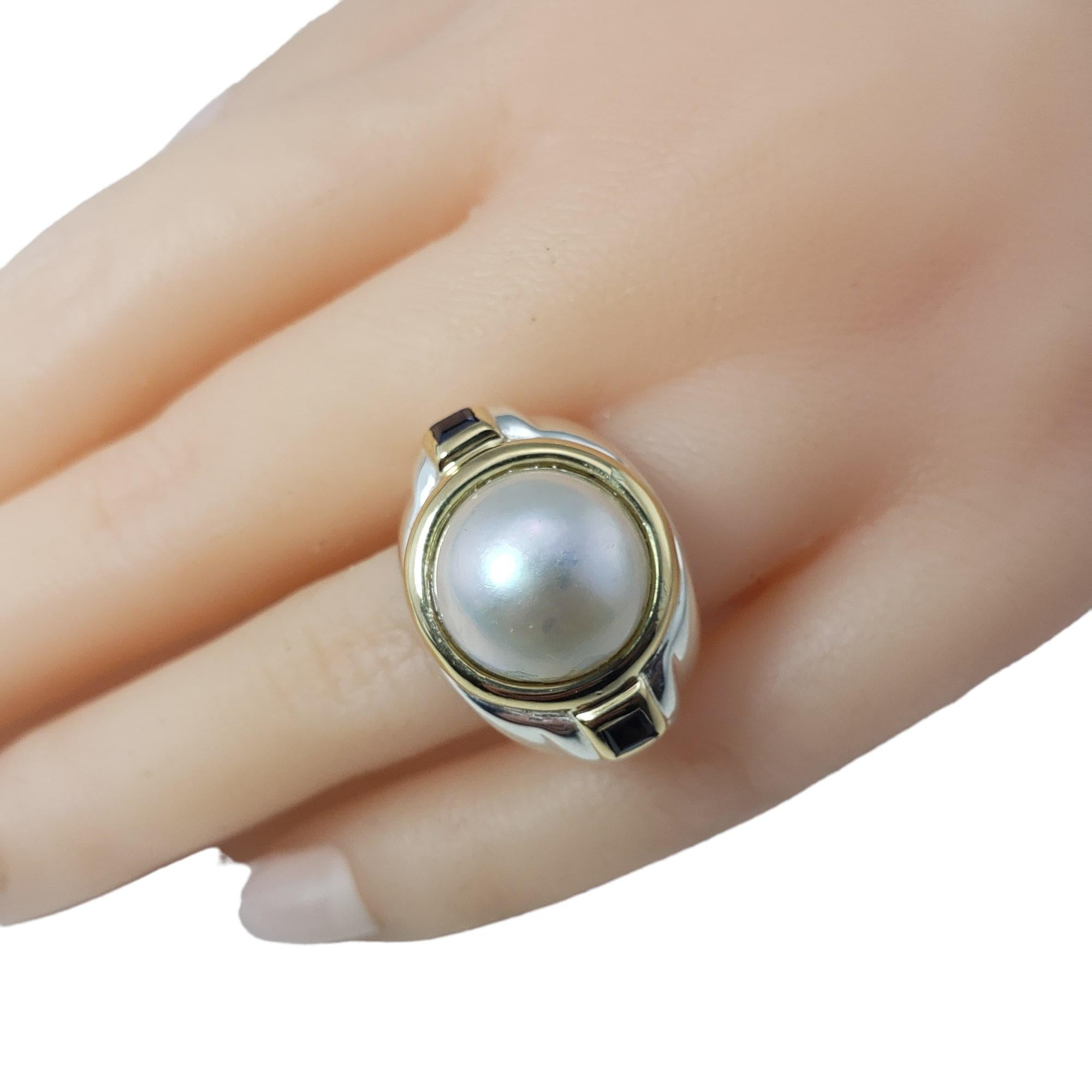 Tiffany & Co. Sterling 18 Karat Yellow Gold Mabe Pearl and Sapphire Ring 2