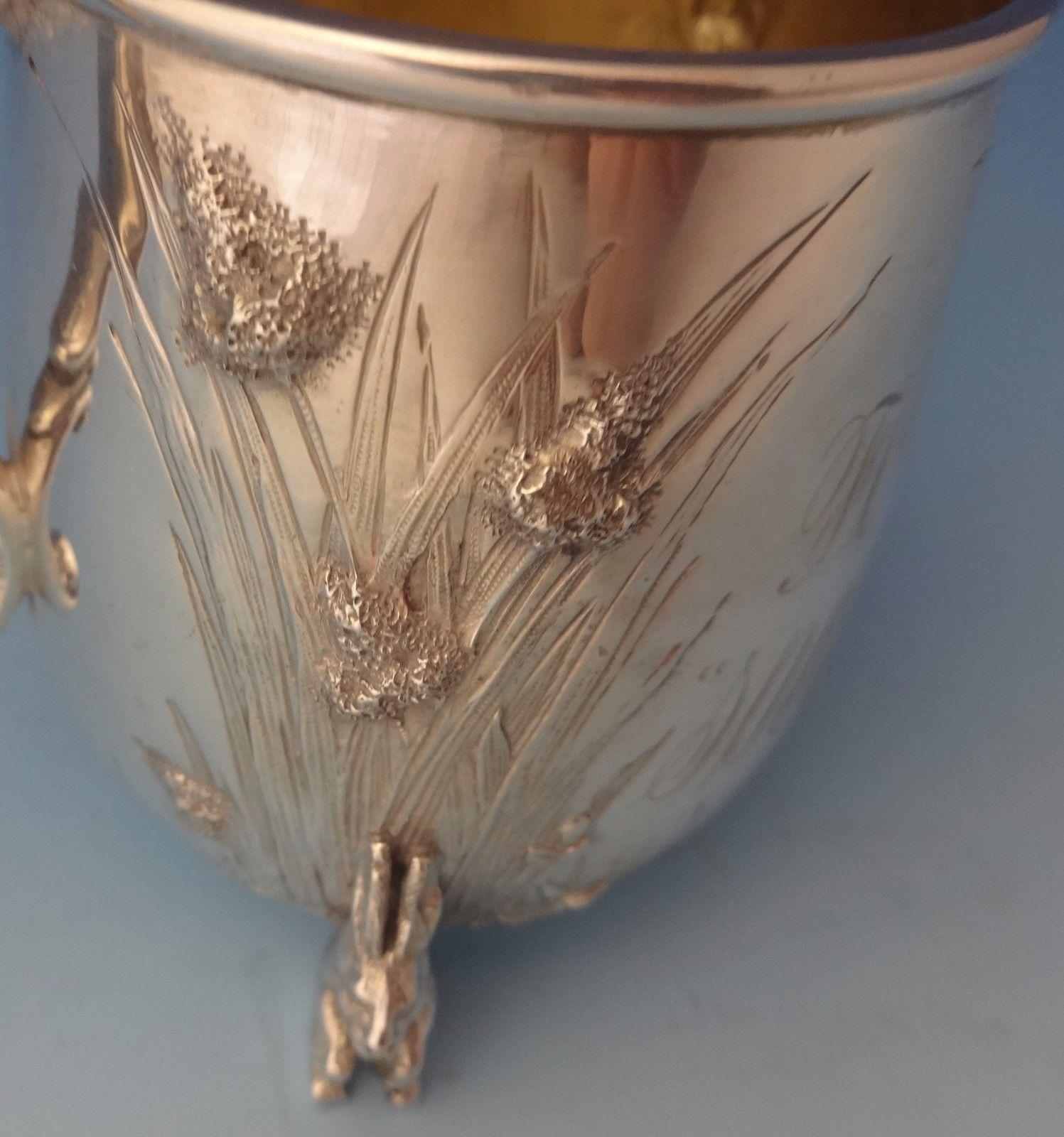 American Tiffany & Co. Sterling Baby Cup with 3-D Rabbits Chased Grasses & Foliage #0127