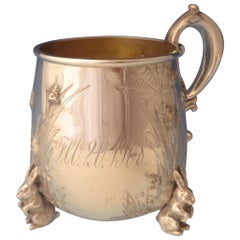 Tiffany & Co. Sterling Baby Cup with 3-D Rabbits Chased Grasses & Foliage #0127