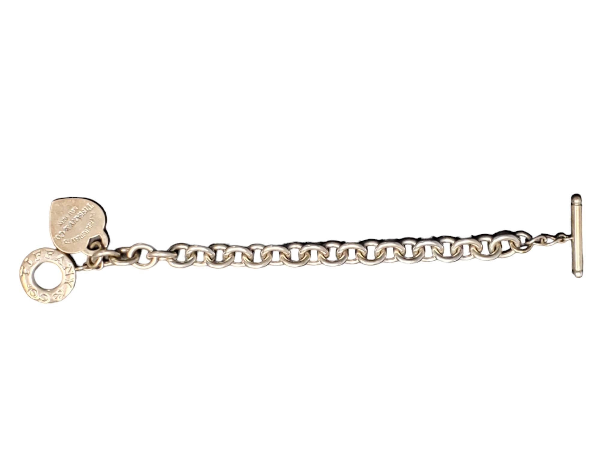 Modern Tiffany & Co Sterling Bracelet Please Return to Tiffany Toggle Heart Chain For Sale