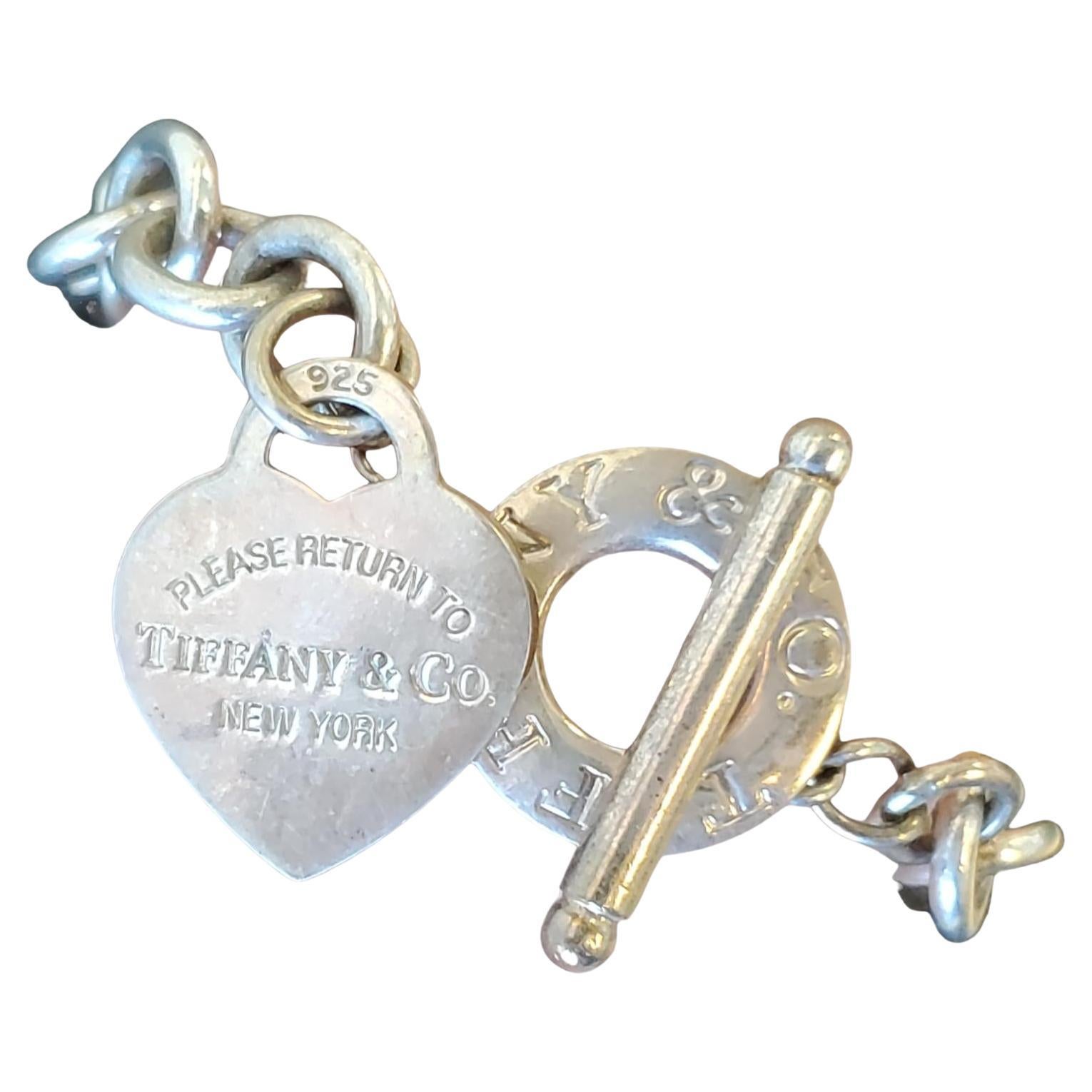 Tiffany & Co Sterling Bracelet Please Return to Tiffany Toggle Heart Chain For Sale
