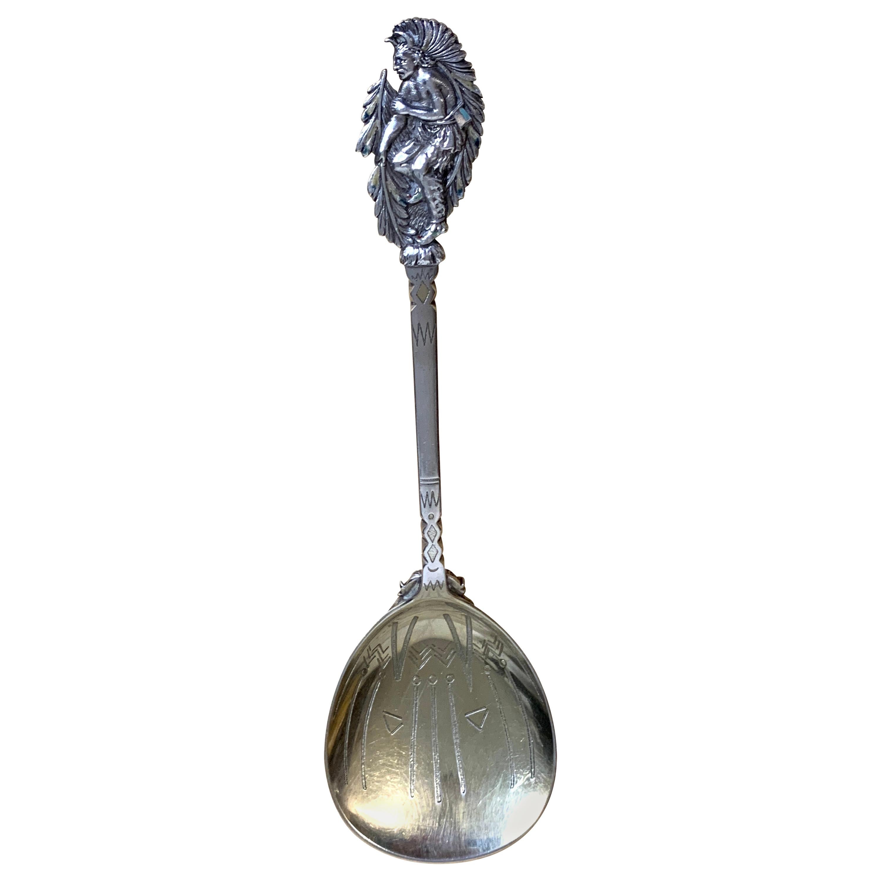 Tiffany & Co. 'Eagle Dance' Sterling and Enamel Serving Spoon, circa 1885