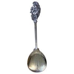 Antique Tiffany & Co. 'Eagle Dance' Sterling and Enamel Serving Spoon, circa 1885