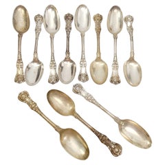 Antique Tiffany & Co Sterling English King Dessert/Oval Soup Spoons Set of 11