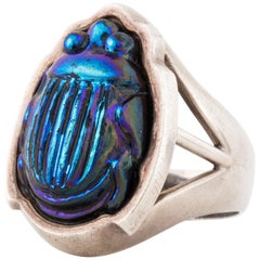 Vintage Tiffany & Co. Sterling Favrile Glass Scarab Ring