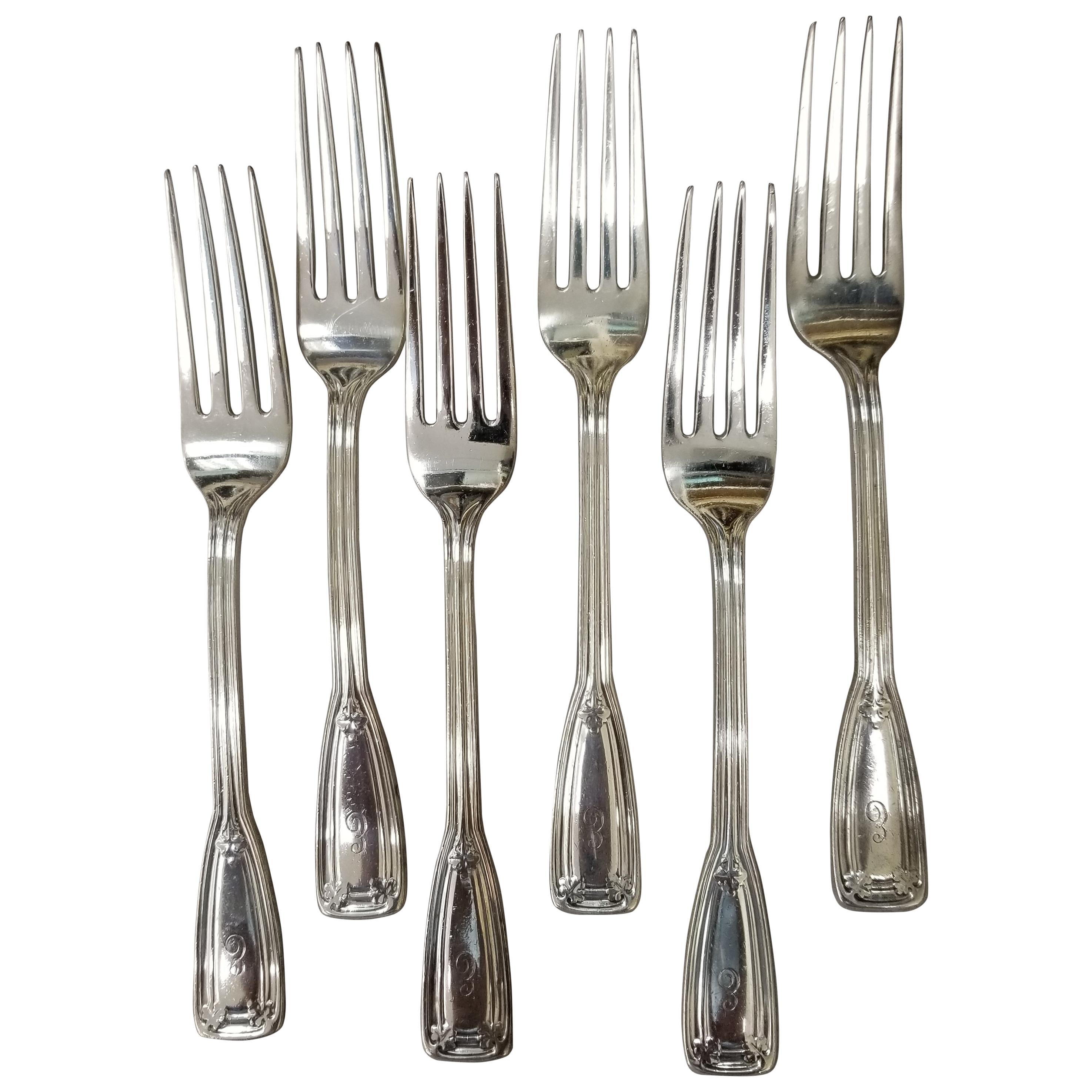 Tiffany & Co. Sterling Flatware St. Dunstan Pattern 6 Dinner Forks Pat 1909 M For Sale