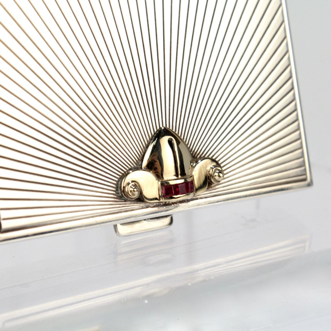 Tiffany & Co. Sterling Gold and Ruby Mid-Century Modern Square Compact 5