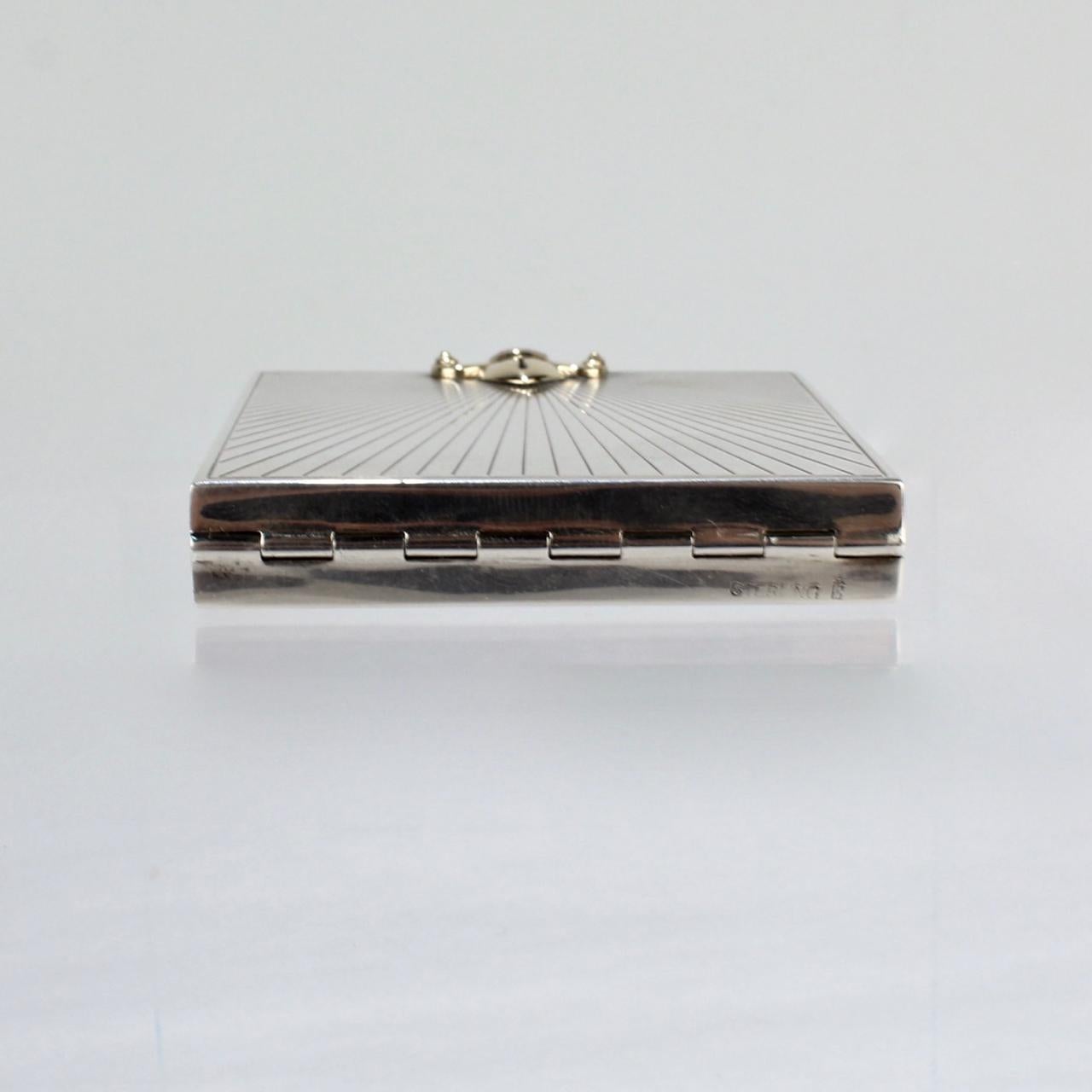 Modernist Tiffany & Co. Sterling Gold and Ruby Mid-Century Modern Square Compact