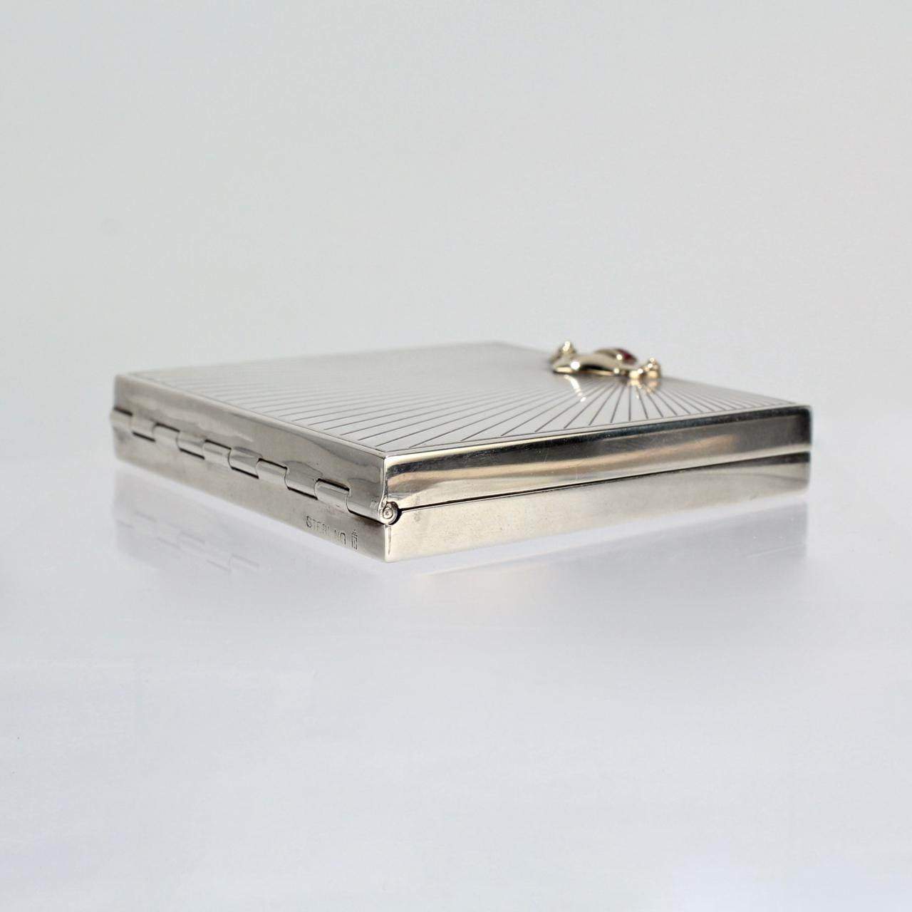Tiffany & Co. Sterling Gold and Ruby Mid-Century Modern Square Compact In Good Condition In Philadelphia, PA