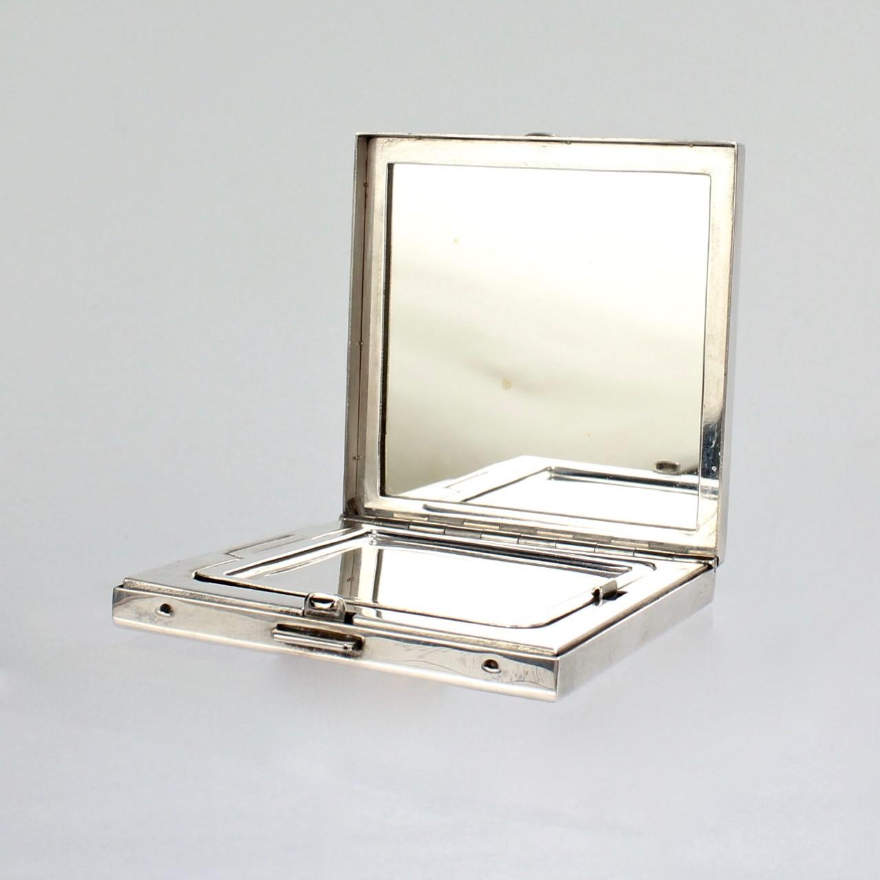 Women's or Men's Tiffany & Co. Sterling Gold and Ruby Mid-Century Modern Square Compact