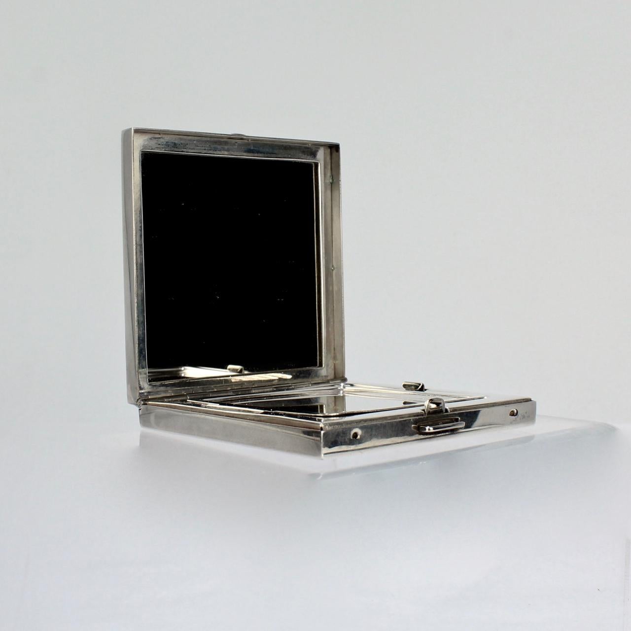 Tiffany & Co. Sterling Gold and Ruby Mid-Century Modern Square Compact 1