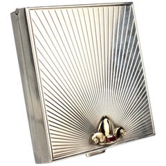 Tiffany & Co. Sterling Gold and Ruby Mid-Century Modern Square Compact