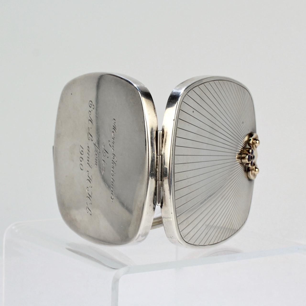 Women's Tiffany & Co. Sterling Gold and Sapphires Mid-Century Modern Compact