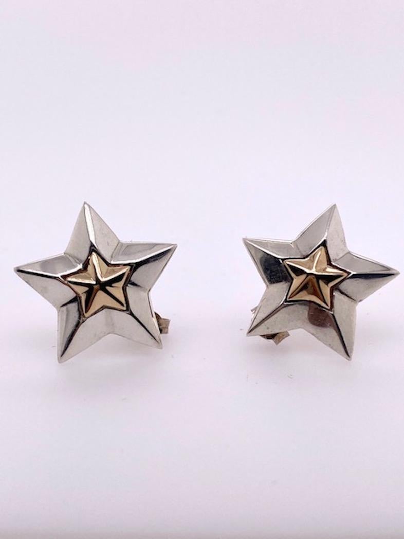 Tiffany & Co. Star-Ohrringe aus Sterlingsilber und Gold im Zustand „Hervorragend“ im Angebot in New York, NY